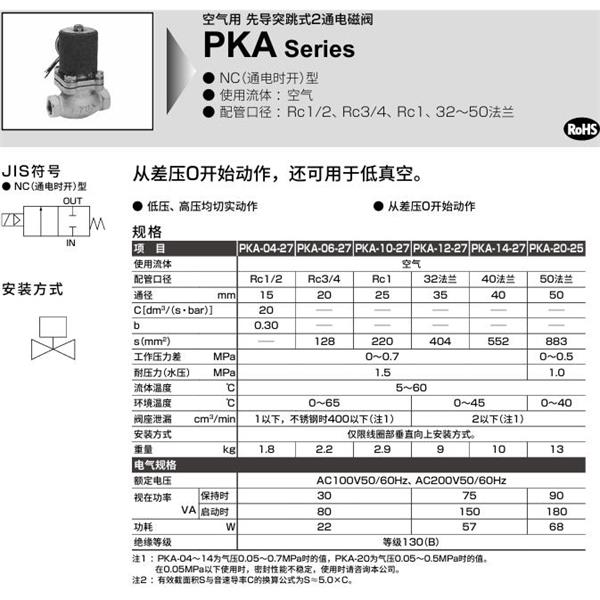 CKD喜開理空氣用先導(dǎo)突跳式2通電磁閥PKA-06-27-C-AC200V