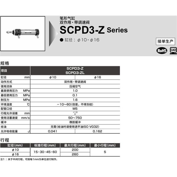 CKD喜開理筆形氣缸SCPD3-ZL-00-10-50-T0H-R-I