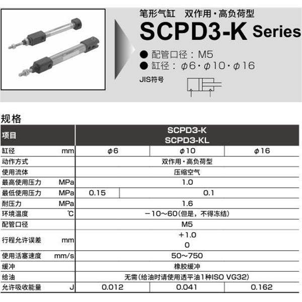 CKD喜開理筆形氣缸SCPD3-KL-LS-6-15-R-I