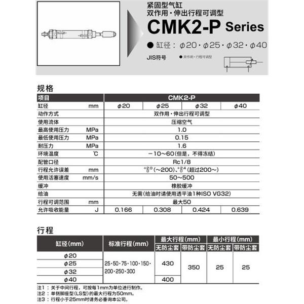 CKD喜開理緊固型氣缸CMK2-P-FA-20-50-25-J-I