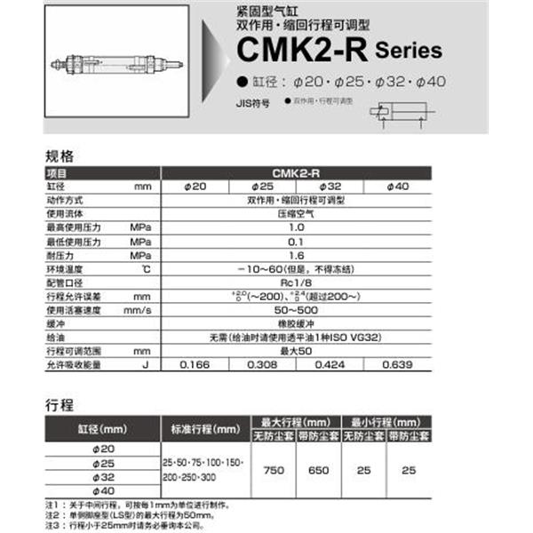 CKD喜開(kāi)理緊固型氣缸CMK2-R-FB-20-50-25-J-I