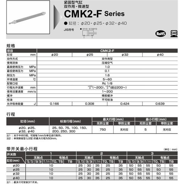 CKD喜開(kāi)理緊固型氣缸CMK2-F-00-20-100-MI