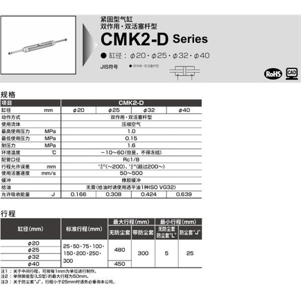 CKD喜開理緊固型氣缸CMK2-D-00-32-100-JI