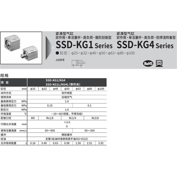 CKD喜開理超級(jí)緊湊型氣缸SSD-KG4L-100-10-T2YD-R-N-LB-I