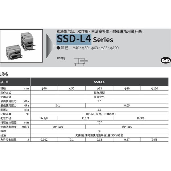 CKD喜開(kāi)理超級(jí)緊湊型氣缸SSD-L4-80-40-V0-D-N-LB-I