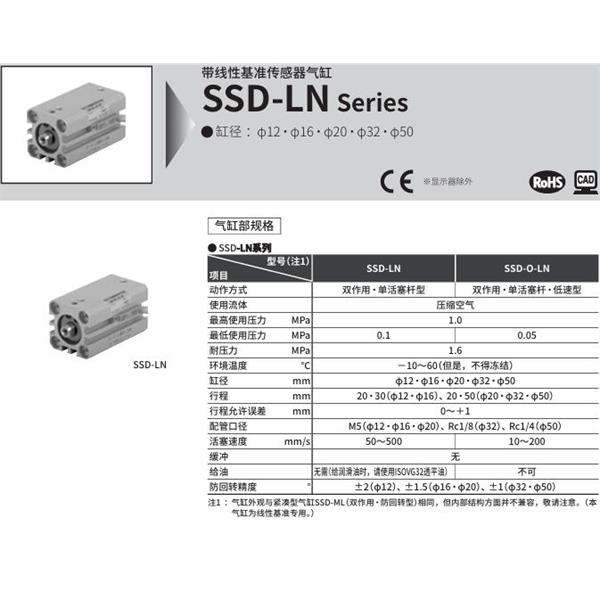 CKD喜開理扁平緊湊型氣缸SSD-LN-3250-10VC125LSDN