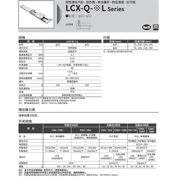 CKD喜開理線性滑臺氣缸LCX-Q-25L-75-T2H-R-S1T