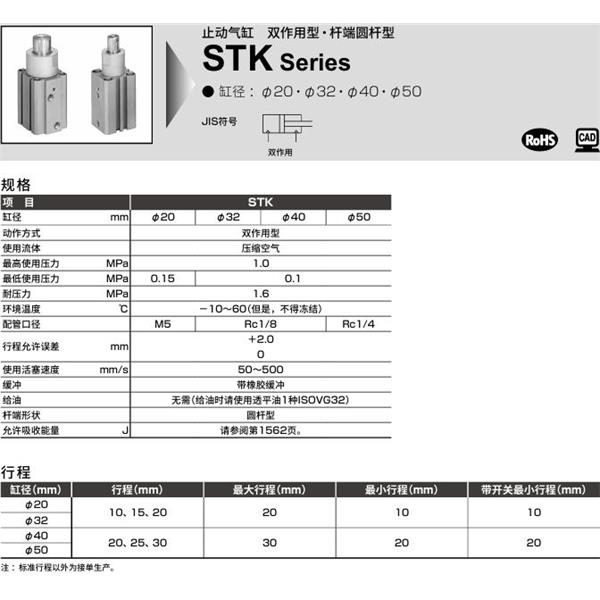 CKD喜開理止動氣缸STK-JY1-40-20-T0H-R-N11