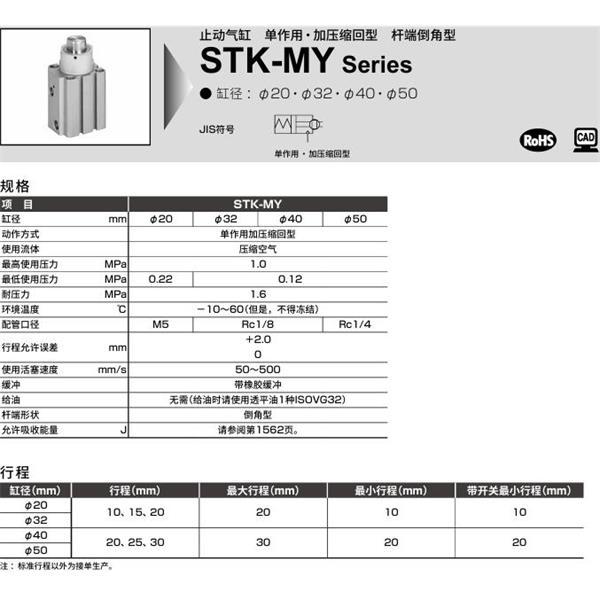 CKD喜開理止動氣缸STK-JY1-40-20-T0H-R-N11