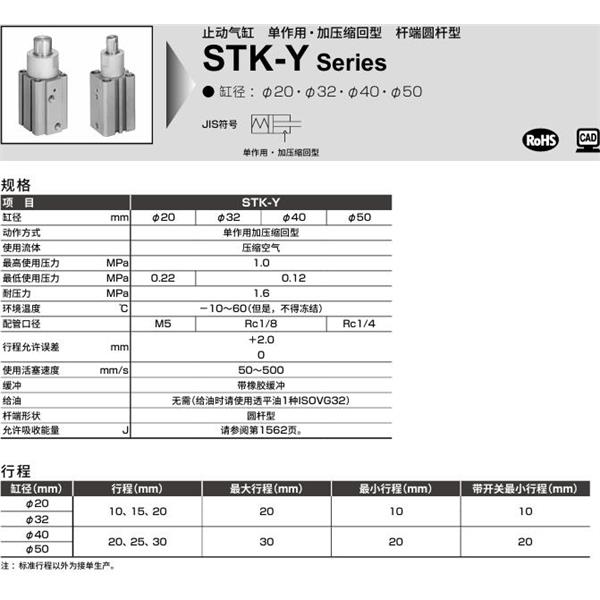 CKD喜開理止動氣缸STK-JY1-40-20-T0H-R-N11