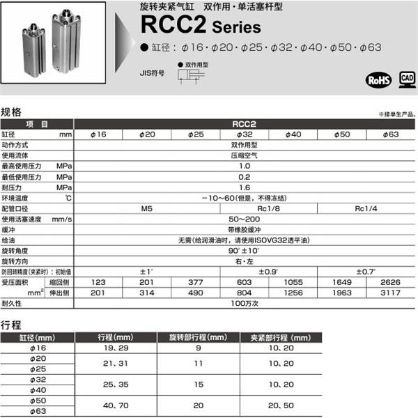 CKD喜開理旋轉夾緊氣缸RCC2-FA-63-40-R