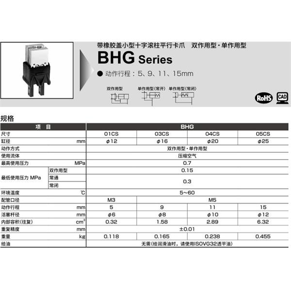 CKD喜開理小型十字滾柱平行卡爪BHA-01CS1-Y1