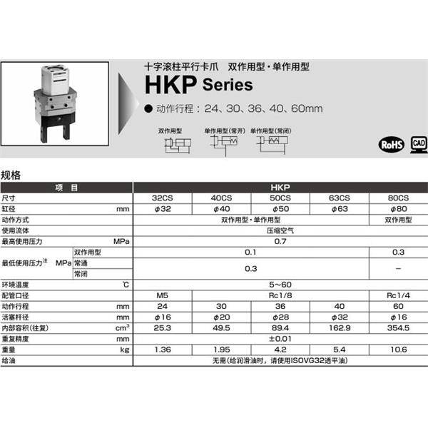 CKD喜開理十字滾柱平行卡爪HKP-63CS-C